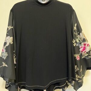 Free people Floral Embroidered Black Top